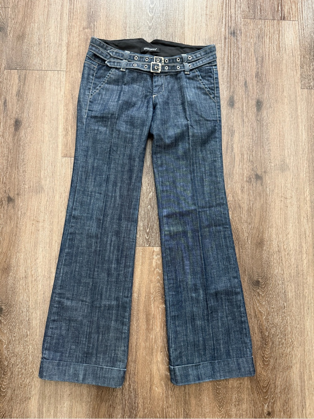 Women’s Dark Indigo Wide Leg Jeans with Decorative Belt XOXO style